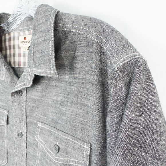 Woolrich Atlas Short Sleeve Button Front Shirt Mens XL Charcoal Cotton Pockets - Picture 6 of 12